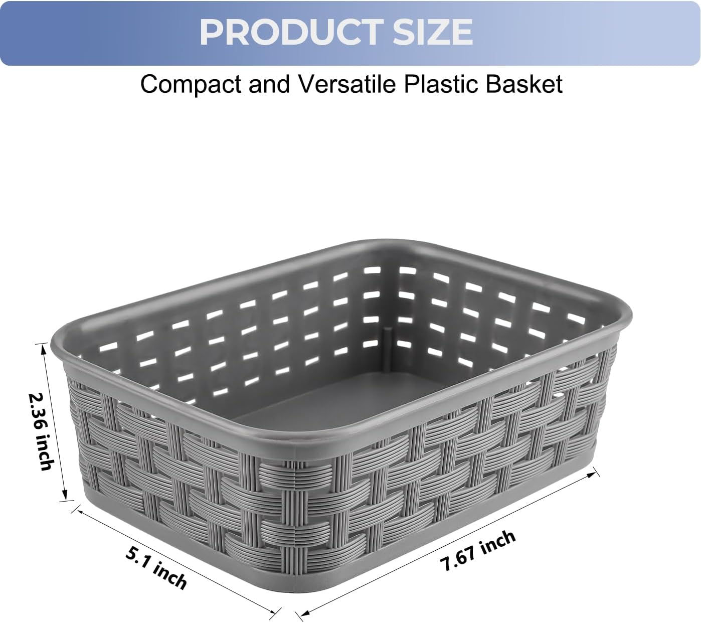 3 Pack Small Plastic Basket, Storage Bin Baskets for Organizing, Pantry Organizer Household Wicker Storage for Laundry Room, Bedrooms, Kitchens, Cabinets, Countertops, Dark Gray - Image 2