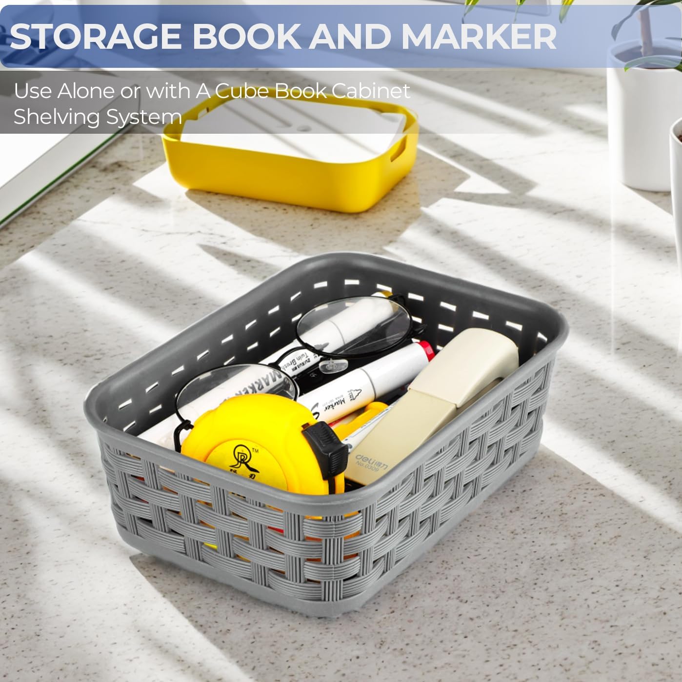 3 Pack Small Plastic Basket, Storage Bin Baskets for Organizing, Pantry Organizer Household Wicker Storage for Laundry Room, Bedrooms, Kitchens, Cabinets, Countertops, Dark Gray - Image 4