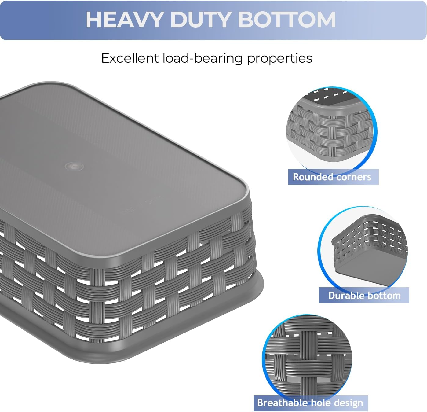 3 Pack Small Plastic Basket, Storage Bin Baskets for Organizing, Pantry Organizer Household Wicker Storage for Laundry Room, Bedrooms, Kitchens, Cabinets, Countertops, Dark Gray - Image 6