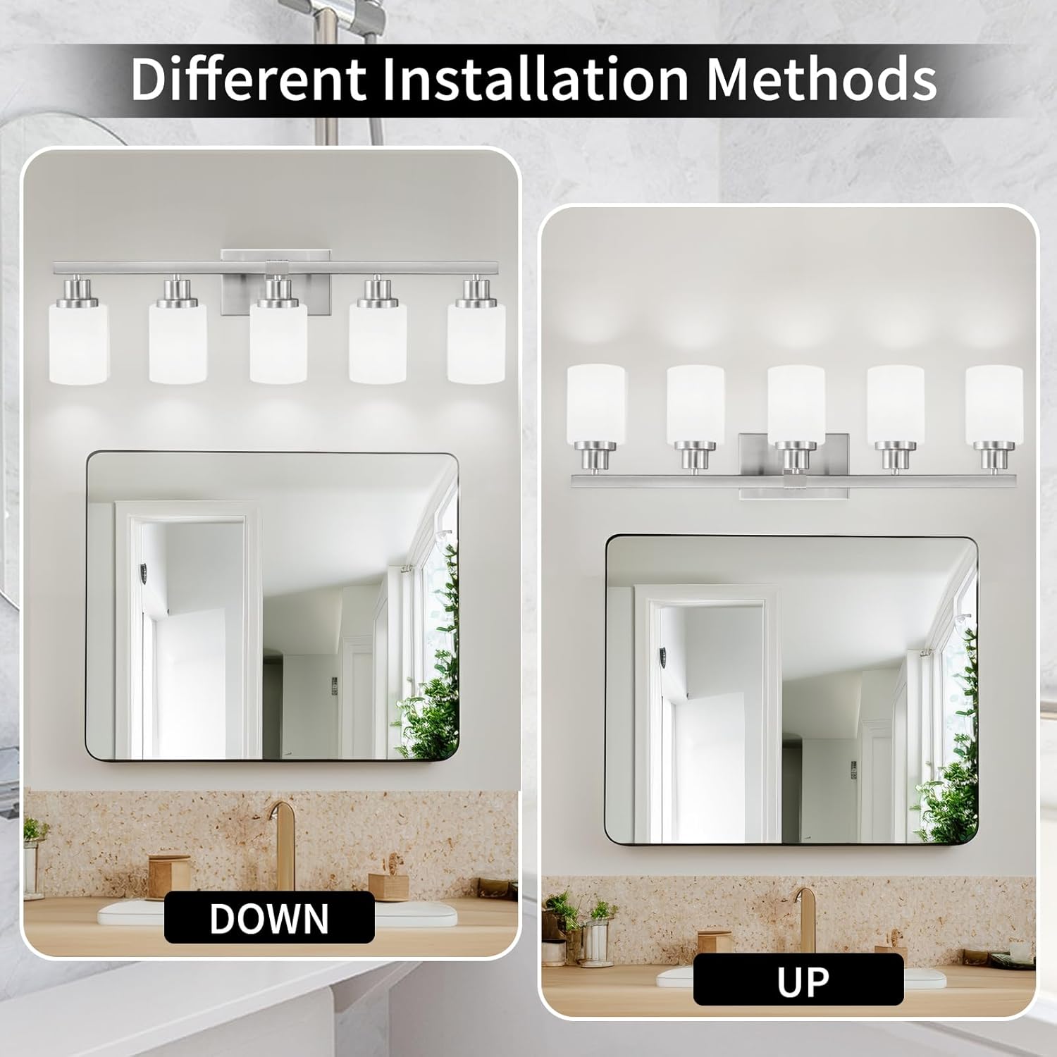 5-Light Bathroom Light Fixtures, 30" Nickel Bathroom Vanity Light with Milky White Glass Shade, Modern Bathroom Wall Lights Over Mirror, Farmhouse Wall Sconces Lighting for Bedroom Living Room - Image 5