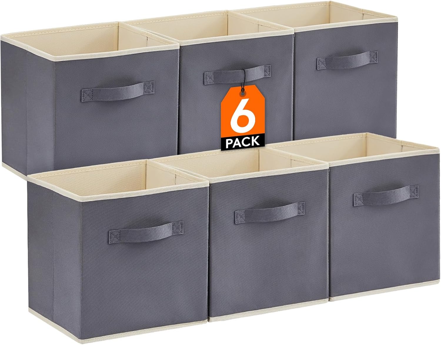 Lifewit Collapsible Storage Cubes 11 Inch Foldable Fabric Bins Multi-color Organizers Decorative Organizing Baskets for Shelves for Closet, Utility Room, Storage Room Set of 6 Grey