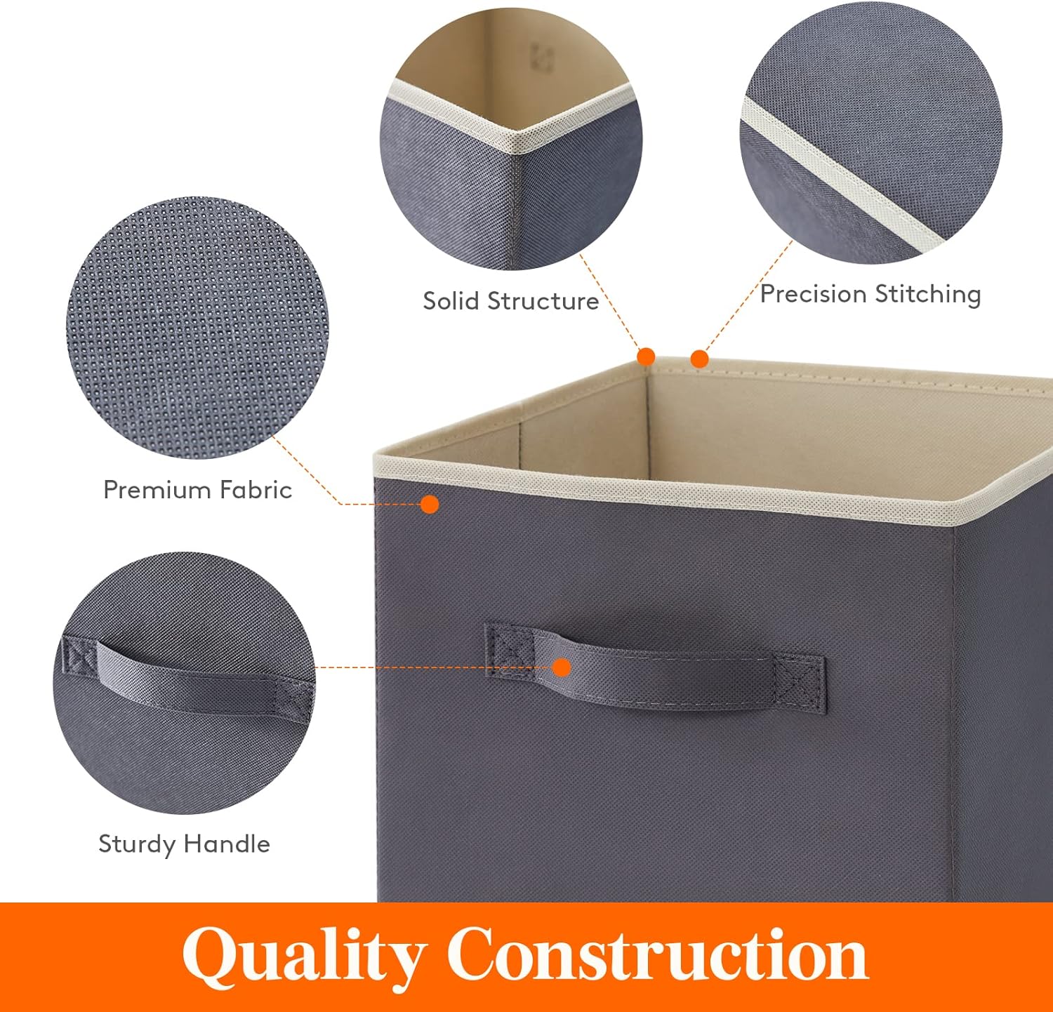 Lifewit Collapsible Storage Cubes 11 Inch Foldable Fabric Bins Multi-color Organizers Decorative Organizing Baskets for Shelves for Closet, Utility Room, Storage Room Set of 6 Grey - Image 3