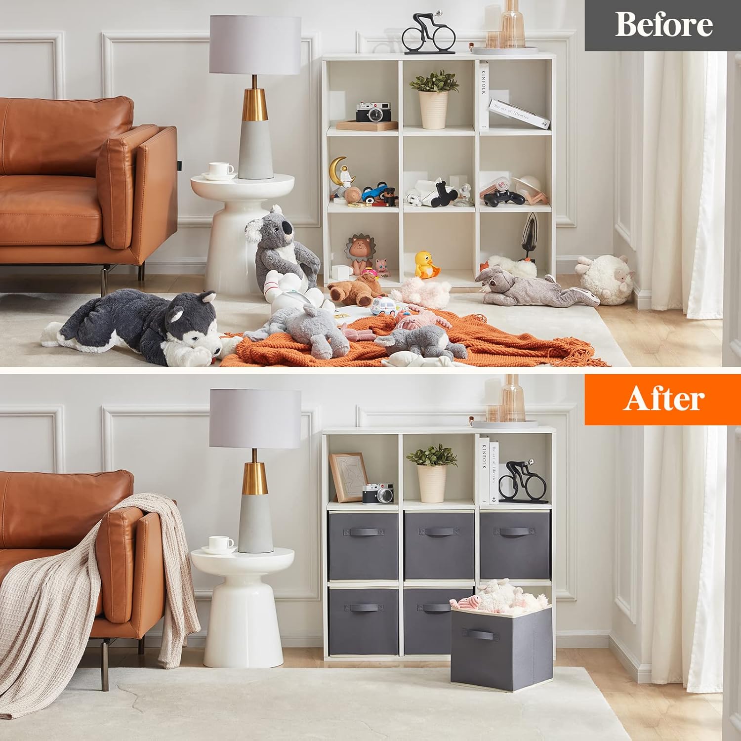 Lifewit Collapsible Storage Cubes 11 Inch Foldable Fabric Bins Multi-color Organizers Decorative Organizing Baskets for Shelves for Closet, Utility Room, Storage Room Set of 6 Grey - Image 6