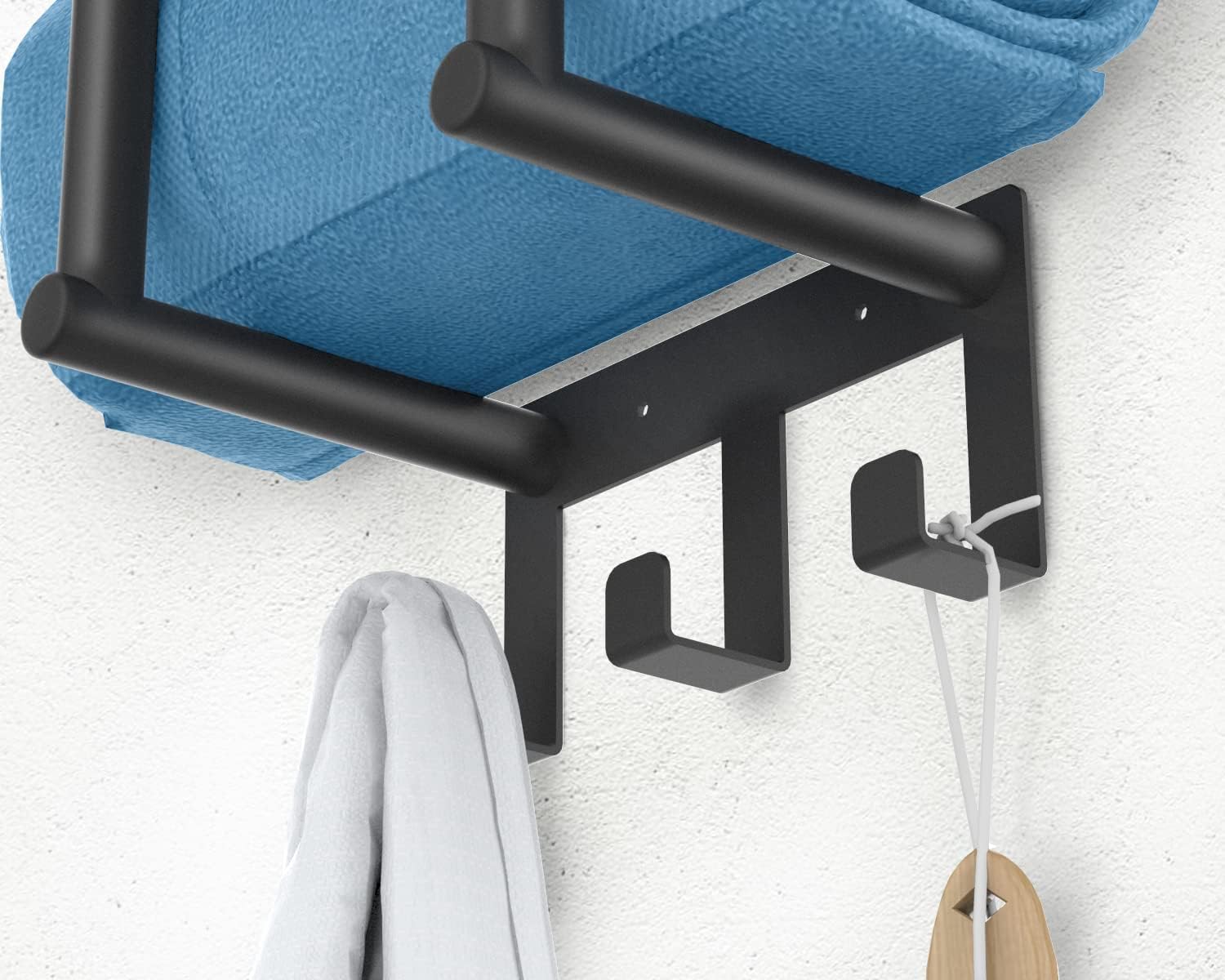 Towel Racks for Bathroom, Bathroom Towel Rack Wall Mounted with Metal Shelf and 3 Hooks for Small Bathroom, Black - Image 3
