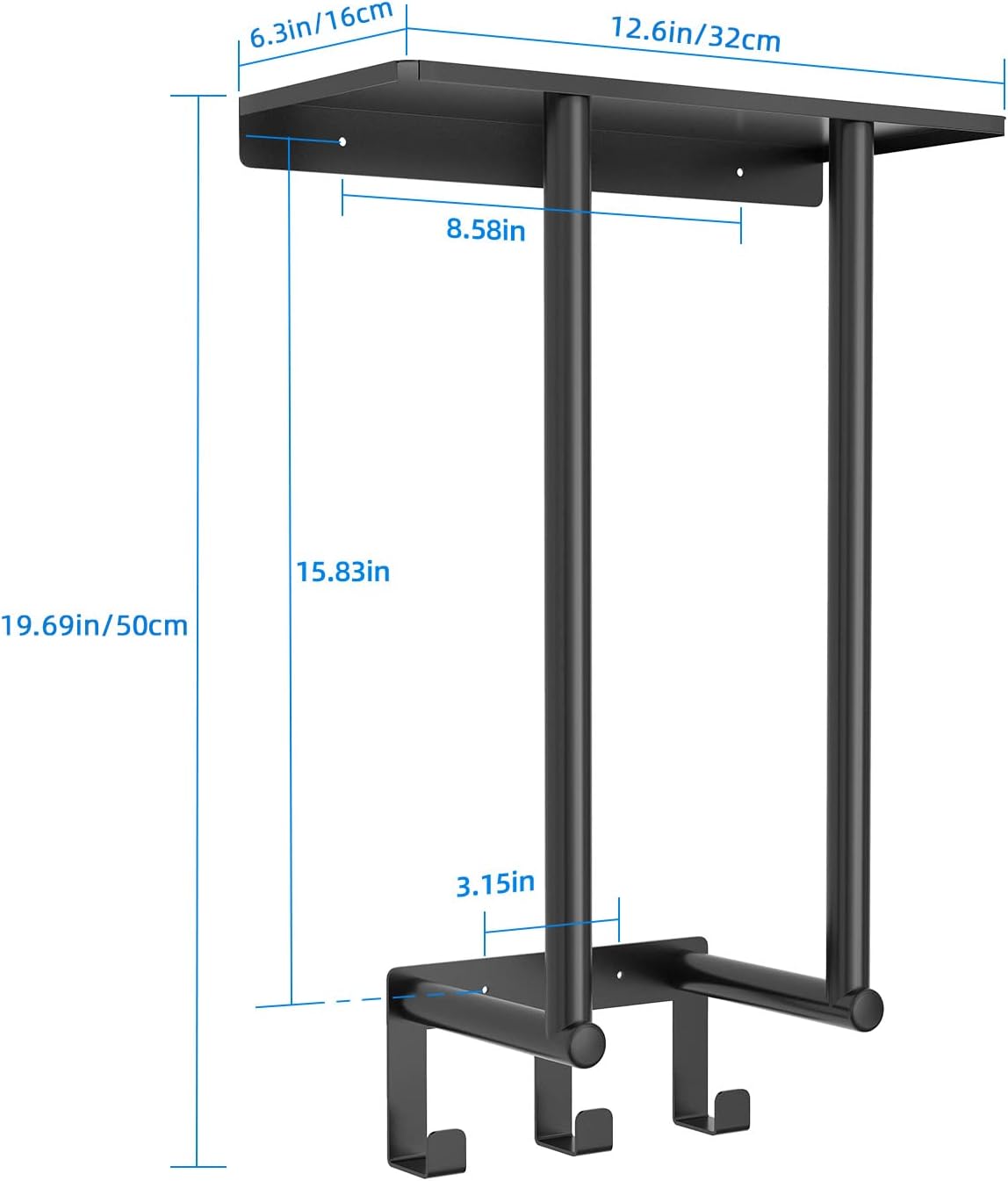 Towel Racks for Bathroom, Bathroom Towel Rack Wall Mounted with Metal Shelf and 3 Hooks for Small Bathroom, Black - Image 6